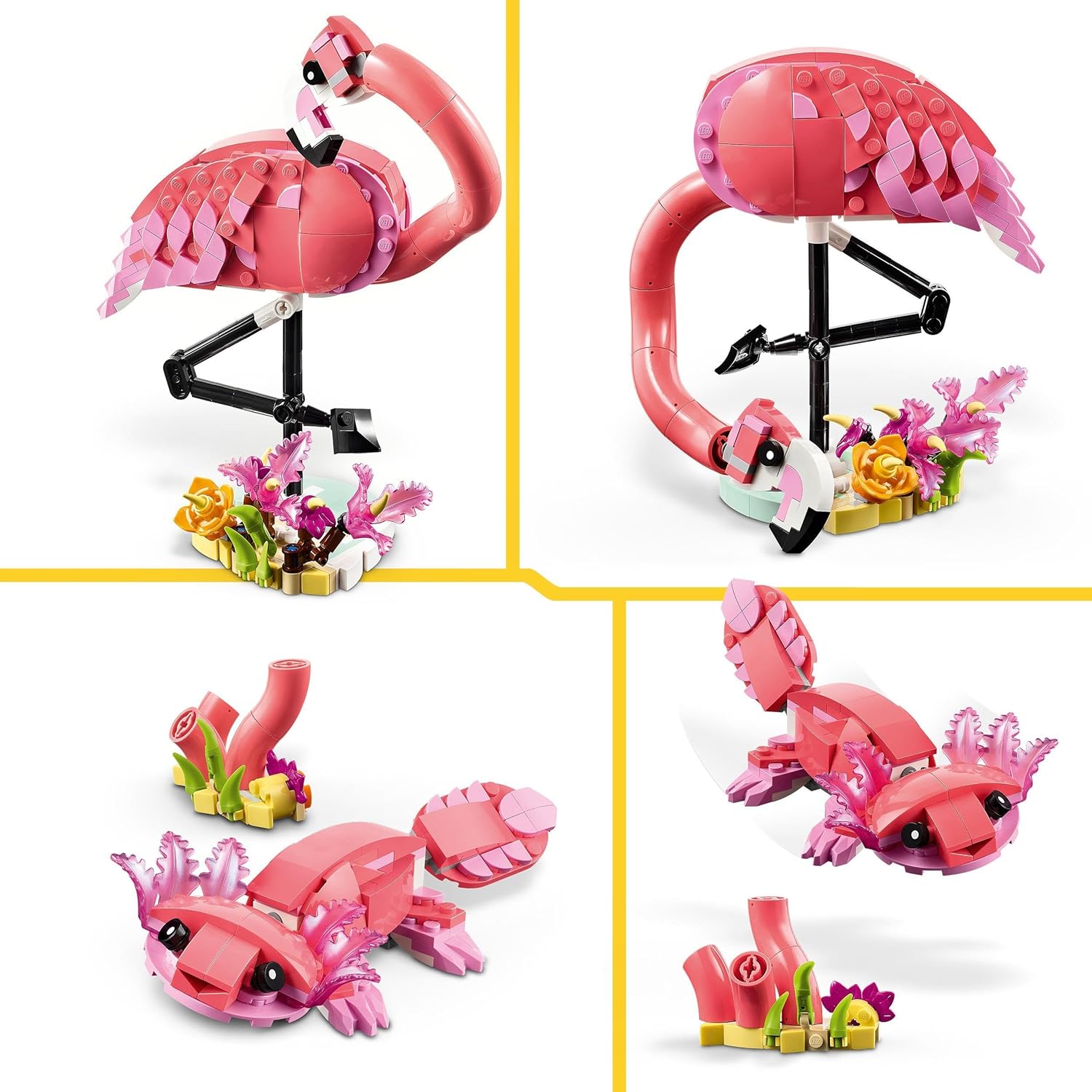 LEGO Creator 3in1 Wilde dieren: roze flamingo Speelgoed voor 8 jaar en Ouder, Verandert in Kaketoe en Axolotl, Creatief Bouwpakket voor Kinderen, Paascadeau voor Jongens en Meisjes 31170
