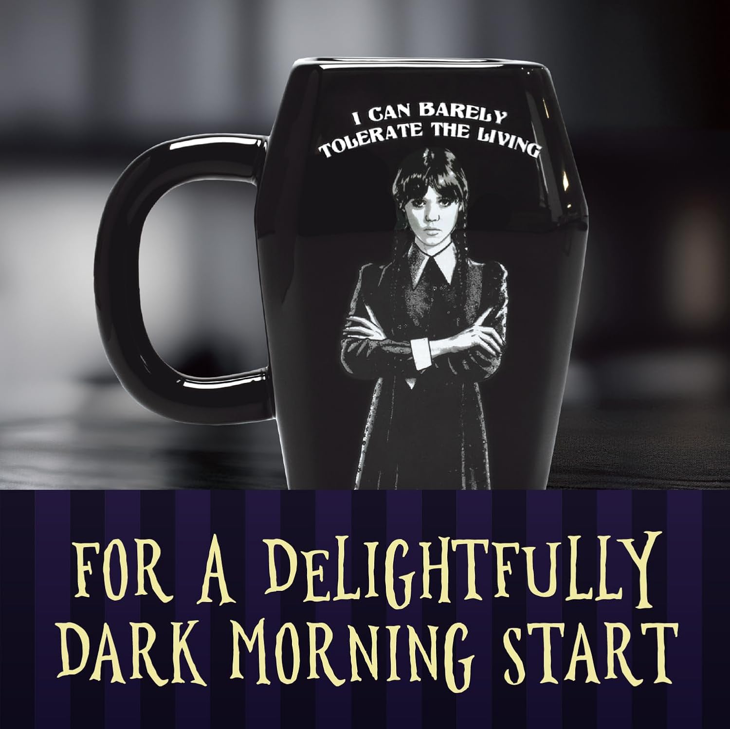 Blue Sky Studios Wednesday Coffin Coffee Mug & Sock Set, Sock Pair Size 4-7, Officially Licensed Wednesday Gift Pack & Merchandise