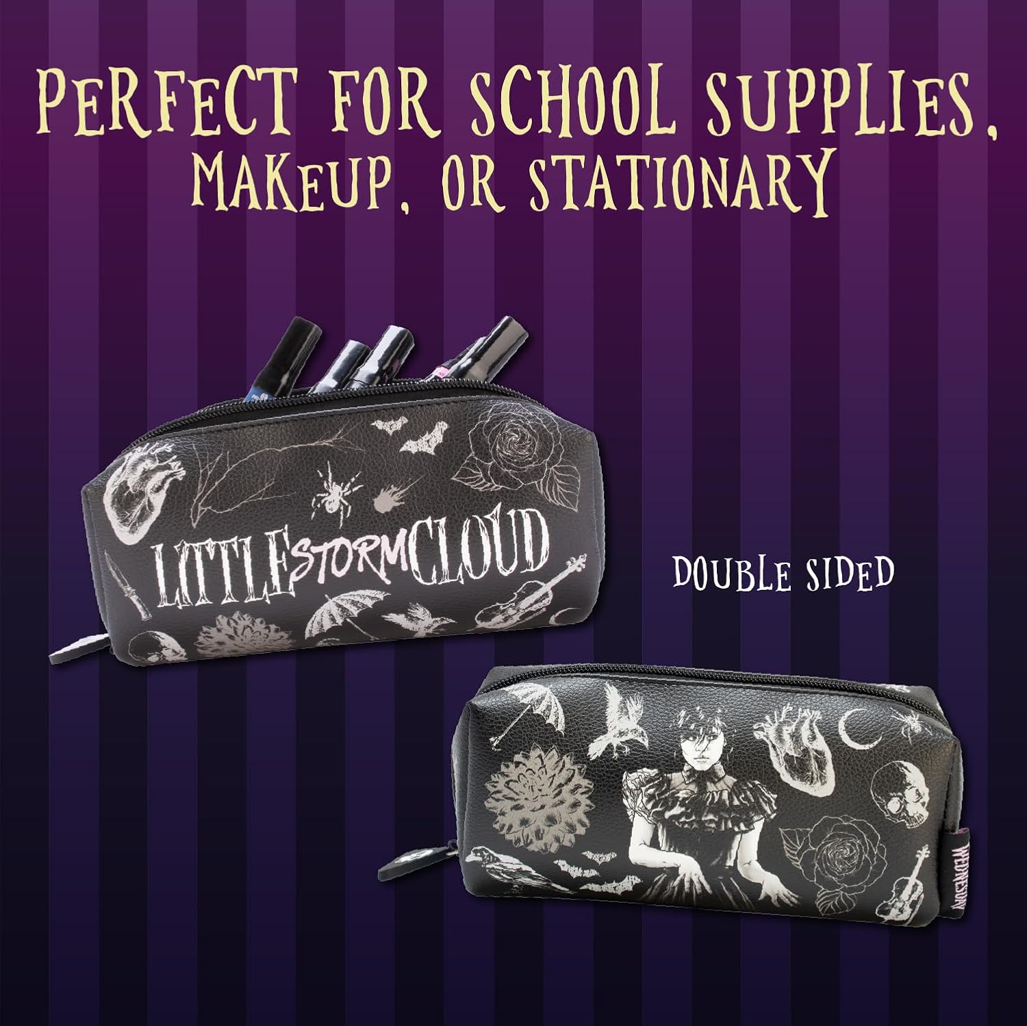 Blue Sky Studios Wednesday Pencil Pouch Wednesday Gifts Small Travel Bag for Carrying Stationery Pens School Supplies Makeup Storm Cloud Merch Merch