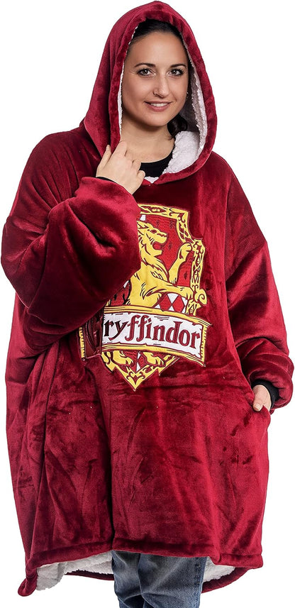 Harry Potter: Gryffindor Oversized Blanket Hoodie – Comfortable, soft, warm, plush hooded wearable blanket for men and women with Sherpa fleece lining and pockets