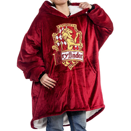 Harry Potter: Gryffindor Oversized Blanket Hoodie – Comfortable, soft, warm, plush hooded wearable blanket for men and women with Sherpa fleece lining and pockets