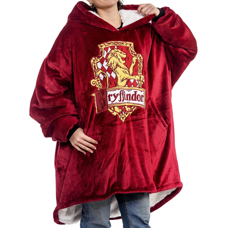 Harry Potter: Gryffindor Oversized Blanket Hoodie – Comfortable, soft, warm, plush hooded wearable blanket for men and women with Sherpa fleece lining and pockets