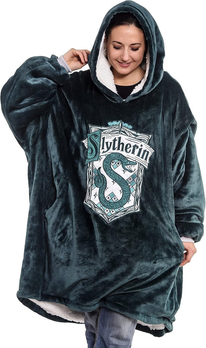 Harry Potter: Slytherin Oversized Blanket Hoodie – Comfortable, soft, warm, plush hooded wearable blanket for men and women with Sherpa fleece lining and pockets