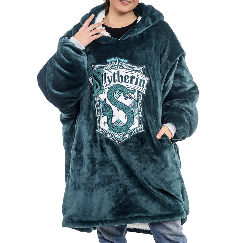 Harry Potter: Slytherin Oversized Blanket Hoodie – Comfortable, soft, warm, plush hooded wearable blanket for men and women with Sherpa fleece lining and pockets