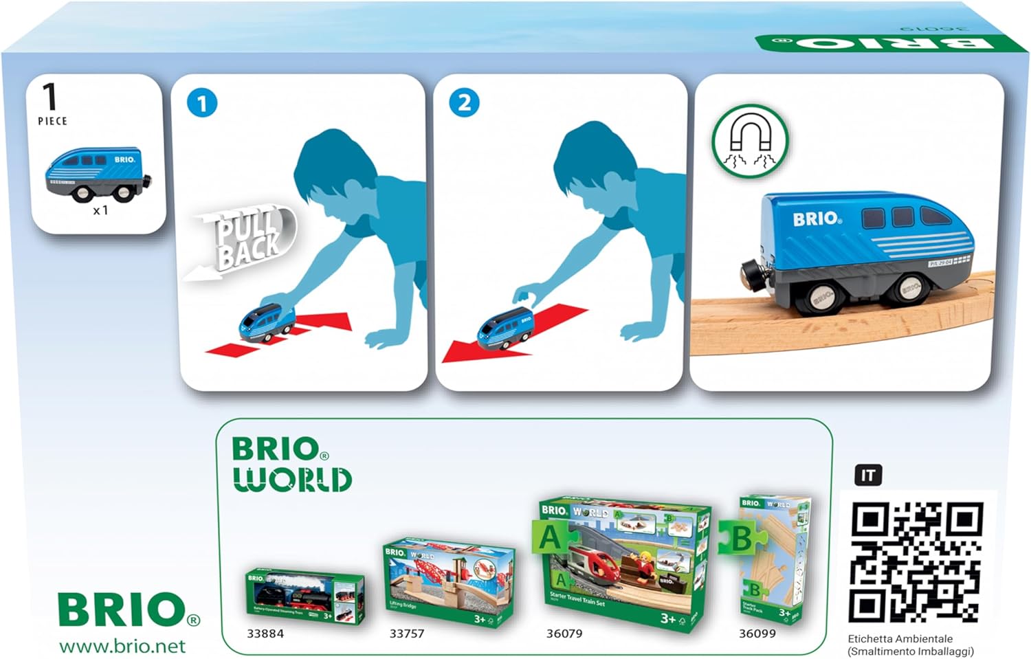 BRIO World – 36019 Train with Pull-Out Motor | Toy Train for Children from 3 Years