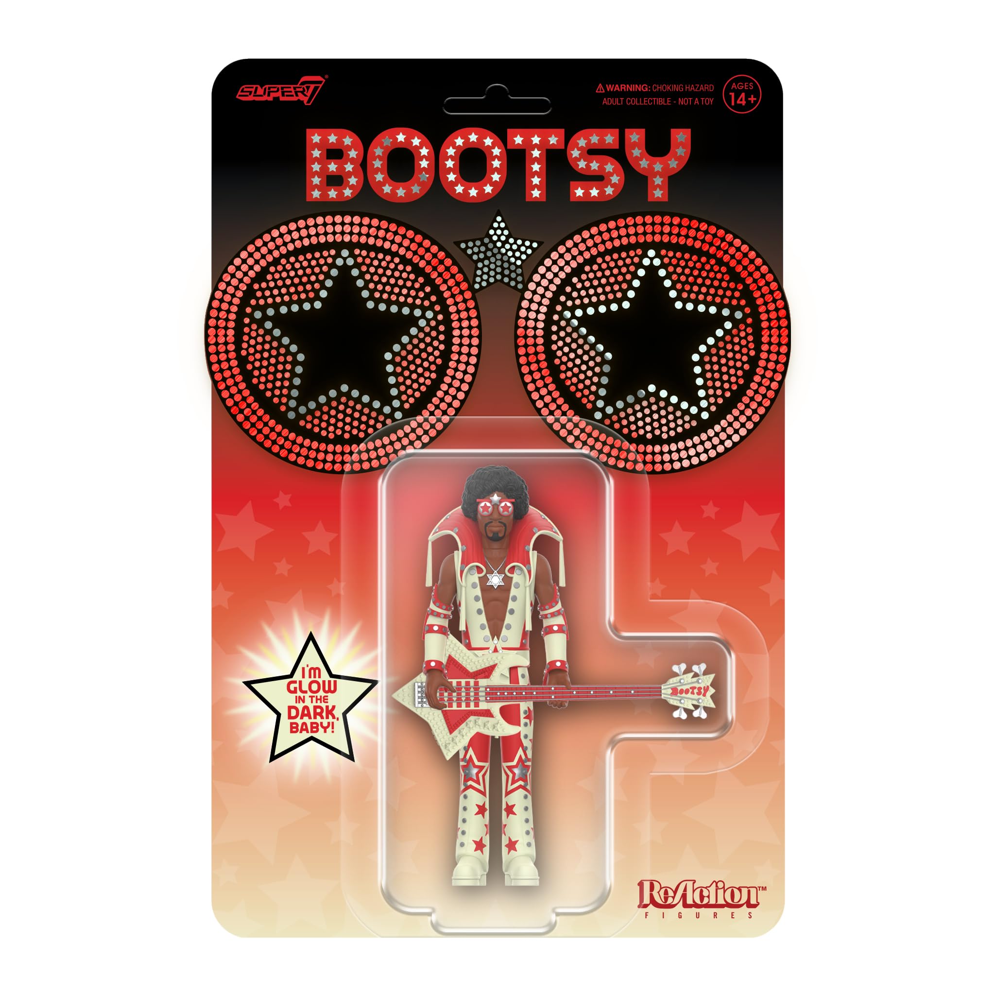 Super7 Bootsy Collins (Glow) - 3.75" Bootsy Collins Action Figure with Accessory Classic Music Collectibles and Retro Toys