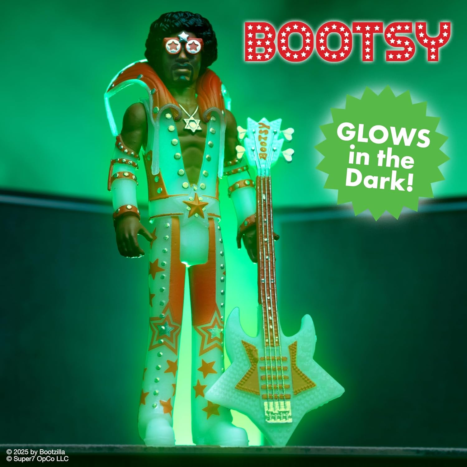 Super7 Bootsy Collins (Glow) - 3.75" Bootsy Collins Action Figure with Accessory Classic Music Collectibles and Retro Toys