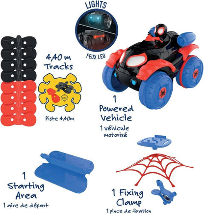 Smoby - Spidey FleXtreme Spin Set – 4,40 m autocircuit – 184 flexibele en modulaire tracks + 1 morele voertuig lichteffecten – 180926