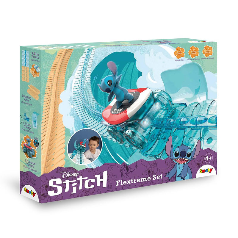 Smoby - Stitch FleXtreme - 4 meter 40 autocircuit - 184 flexibele en modulaire sporen + 1 voertuig Stitch lichteffecten - batterijen inbegrepen - 7600180927