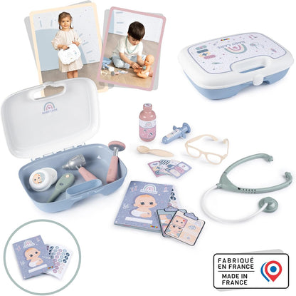 Smoby- Maletín Pediatra Baby Care- para el Cuidado de la Salud de Tus Muñecos, 19 Accesorios, Estetoscopio, Jeringuilla, Termómetro, Libreta, A Partir 3 años (7600240306), Exclusivo en Amazon