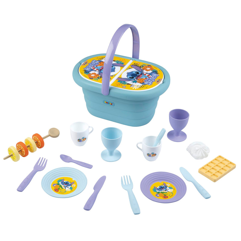 Smoby Cesta de Picnic Stitch - 19 Accesorios incluidos, con Tapa de 2 Partes, asa ergonómica, óptimo para niños a Partir de 3 años (7600312510