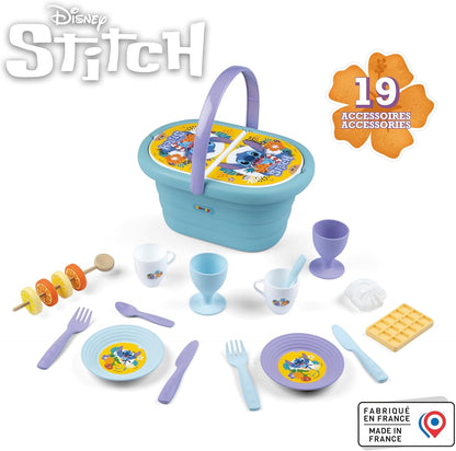 Smoby Cesta de Picnic Stitch - 19 Accesorios incluidos, con Tapa de 2 Partes, asa ergonómica, óptimo para niños a Partir de 3 años (7600312510