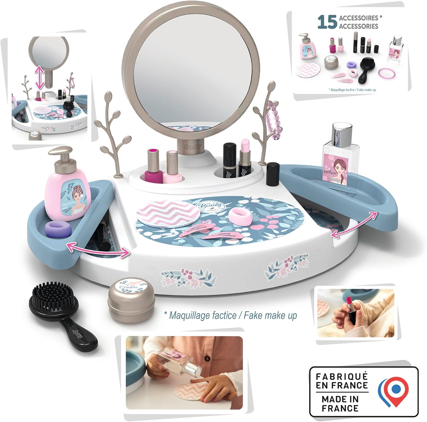 Smoby - My Beauty Vanity, 7600320252, +3 anni, specchiera da tavolo, 15 accessori, trucchi finti