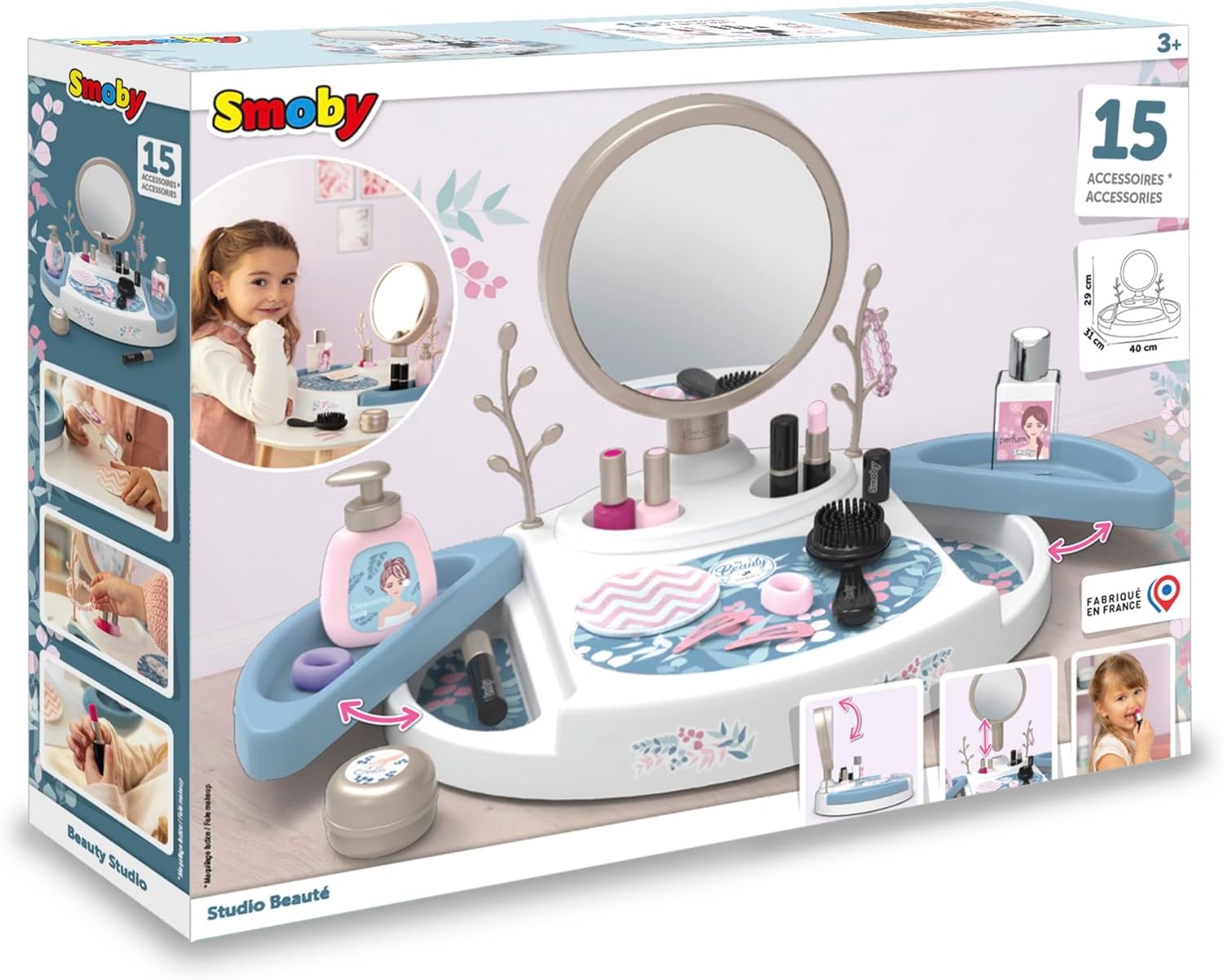 Smoby - My Beauty Vanity, 7600320252, +3 anni, specchiera da tavolo, 15 accessori, trucchi finti