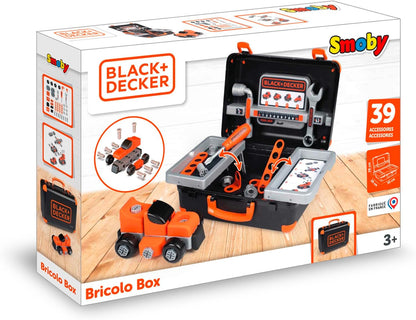 Smoby - Zwart + Decker – Bricolo Box – gereedschapskoffer – speelgoed om te knutselen voor kinderen – bouwvoertuig – 360904