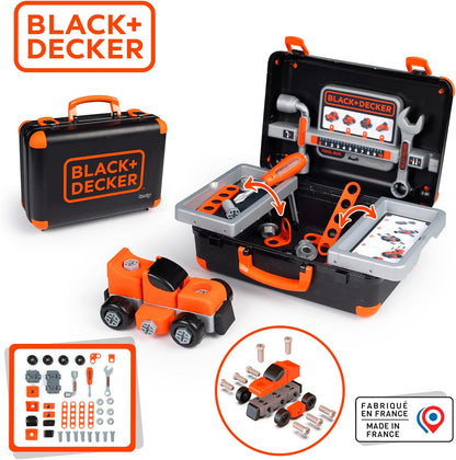 Smoby - Zwart + Decker – Bricolo Box – gereedschapskoffer – speelgoed om te knutselen voor kinderen – bouwvoertuig – 360904