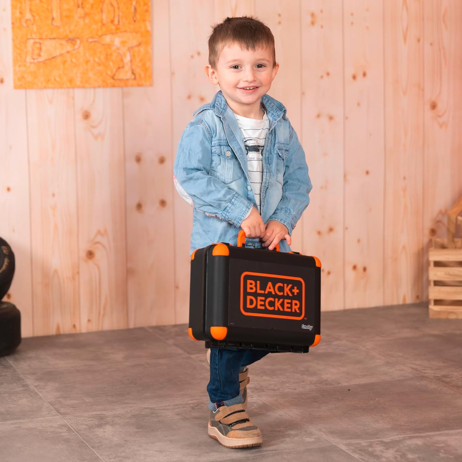 Smoby - Zwart + Decker – Bricolo Box – gereedschapskoffer – speelgoed om te knutselen voor kinderen – bouwvoertuig – 360904