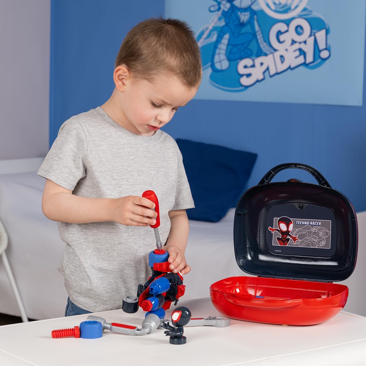 Smoby - Spidey Spin Box – gereedschapskoffer Miles Morales – knutselspeelgoed voor kinderen – 360928
