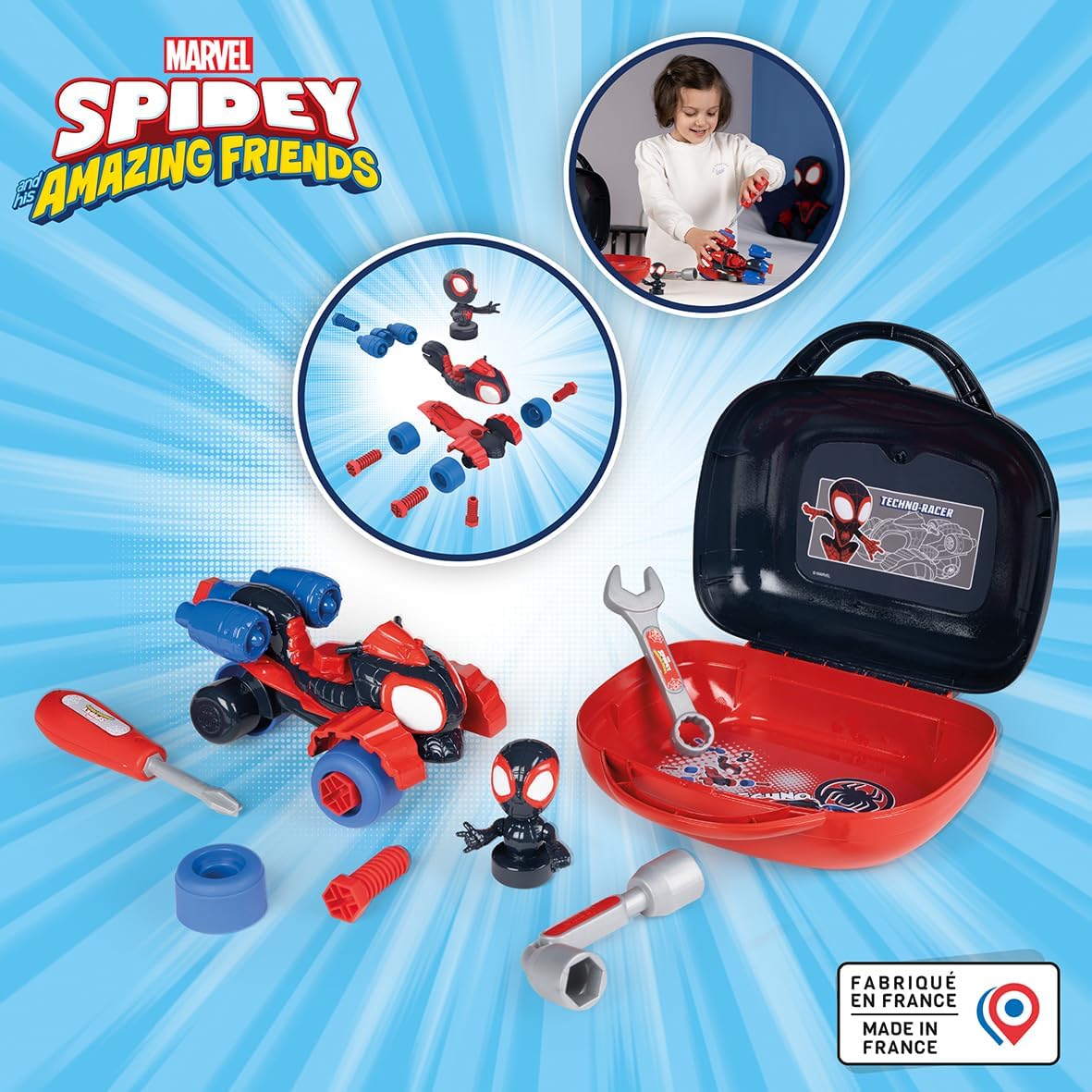 Smoby - Spidey Spin Box – gereedschapskoffer Miles Morales – knutselspeelgoed voor kinderen – 360928