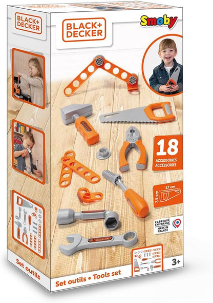 Smoby - Black+Decker - Set 6 strumenti fai da te per bambini + 12 accessori - dai 3 anni - 360934