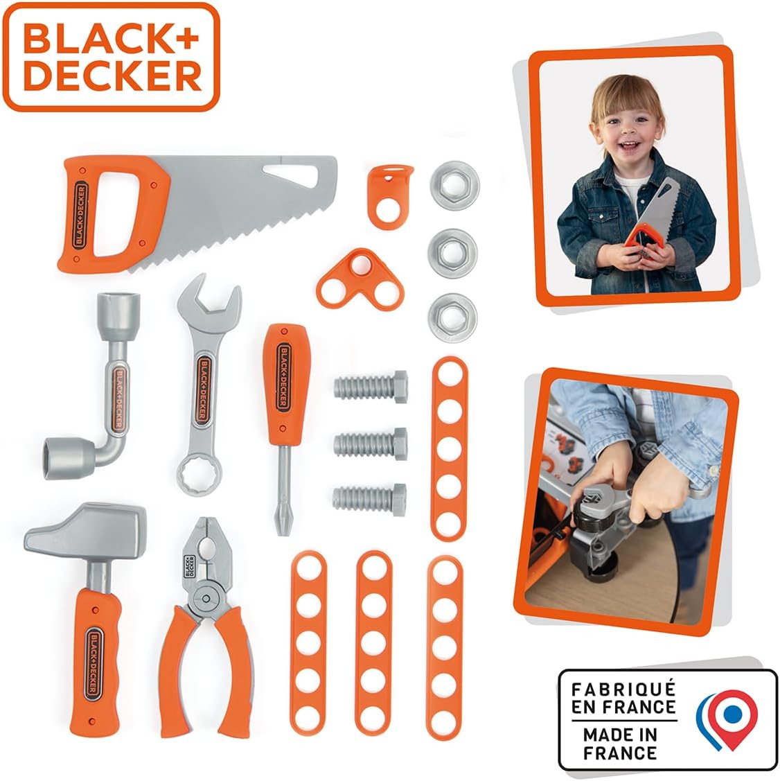 Smoby - Black+Decker - Set 6 strumenti fai da te per bambini + 12 accessori - dai 3 anni - 360934