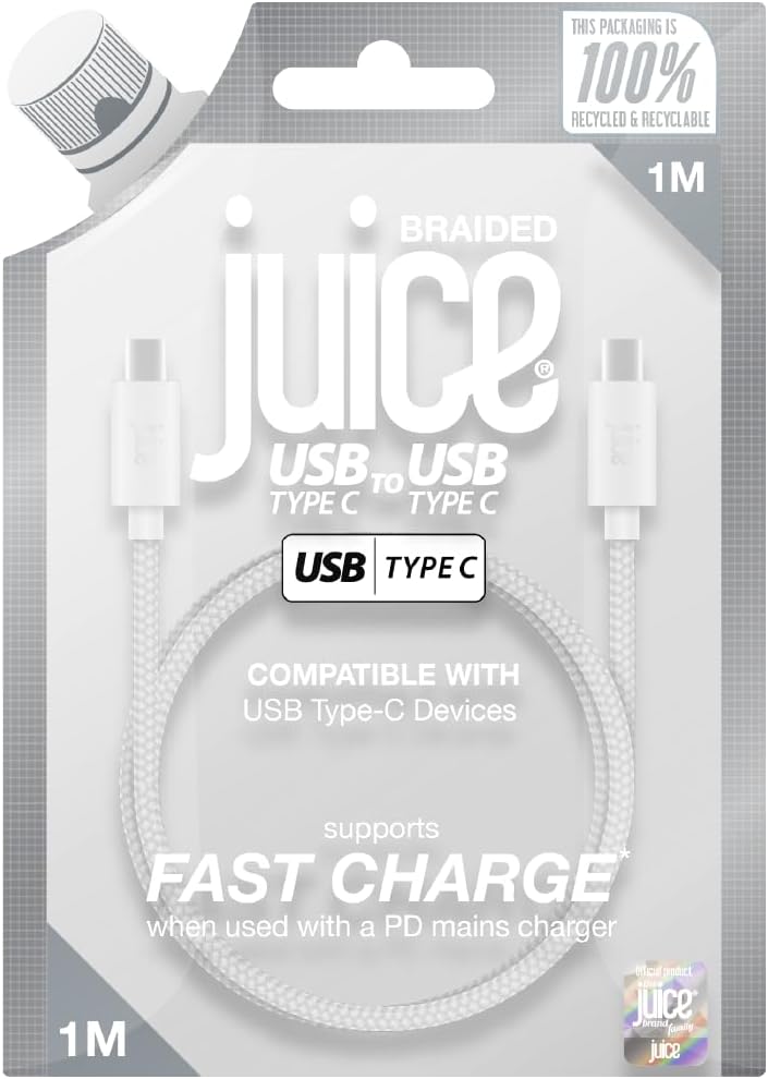 Juice Cable Type C to Type C 1M Braided, Fast Charge Type C Braided Data Lead Compatible with iPhone 16, 16 Pro, 15, 15 Pro, iPad Air 5 Galaxy S23 S22 Ultra Mi 11 Note 10 Pixel 9 (Rose Gold