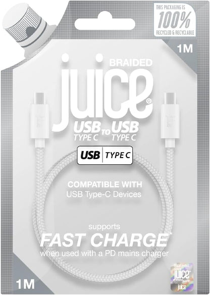 Juice Cable Type C to Type C 1M Braided, Fast Charge Type C Braided Data Lead Compatible with iPhone 16, 16 Pro, 15, 15 Pro, iPad Air 5 Galaxy S23 S22 Ultra Mi 11 Note 10 Pixel 9 (Rose Gold