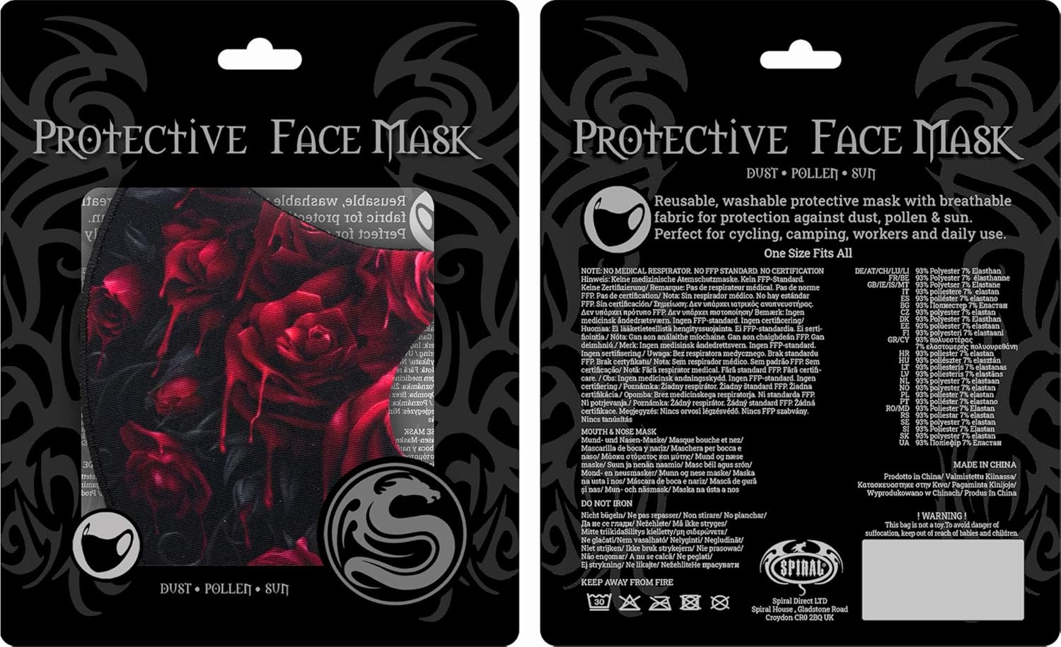 Spiral - BLOOD ROSE (Unisex Black Face Masks) One Size