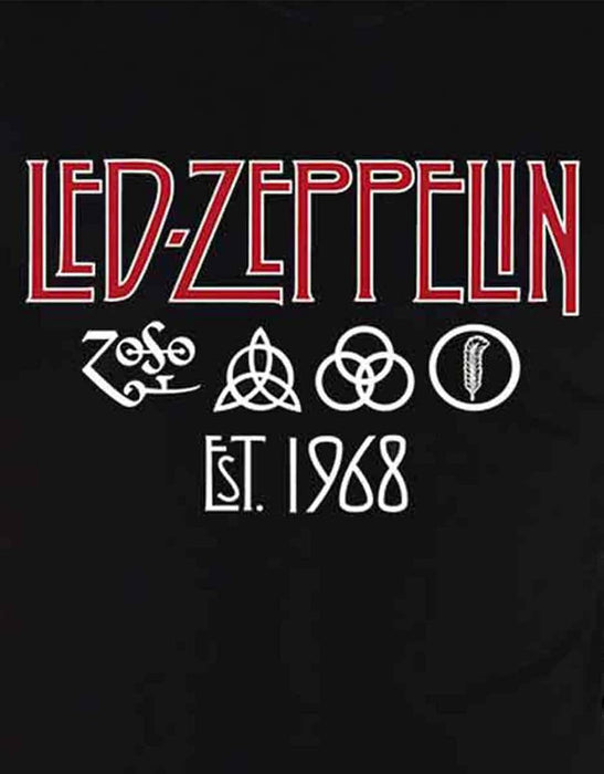 Probity Led Zeppelin Logo & Symbols Est 1968 Black T-Shirt (Large