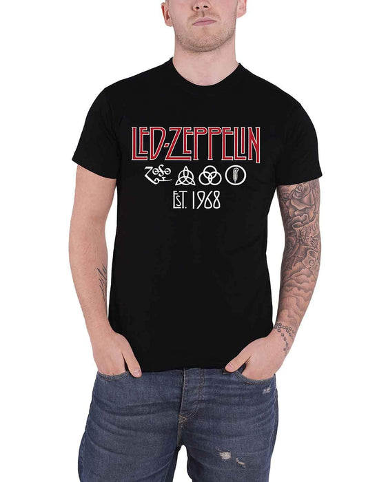 Probity Led Zeppelin Logo & Symbols Est 1968 Black T-Shirt (Large