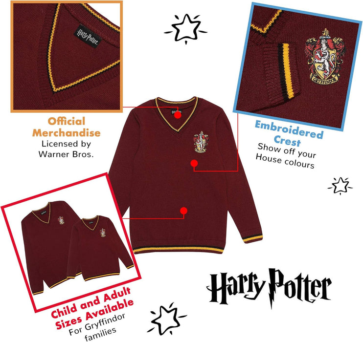 Popgear Boy's Harry Potter Gryffindor House Knitted Jumper Burgundy Sweaters