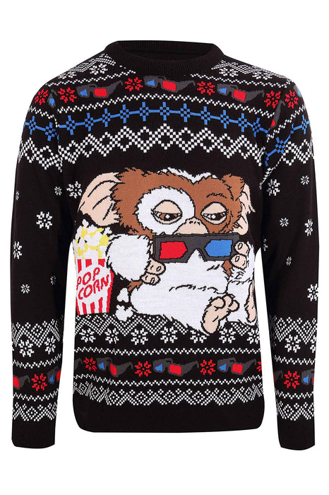 Gremlins Christmas Jumper Gizmo with Popcorn Official Unisex Ugly Sweater XXL Black