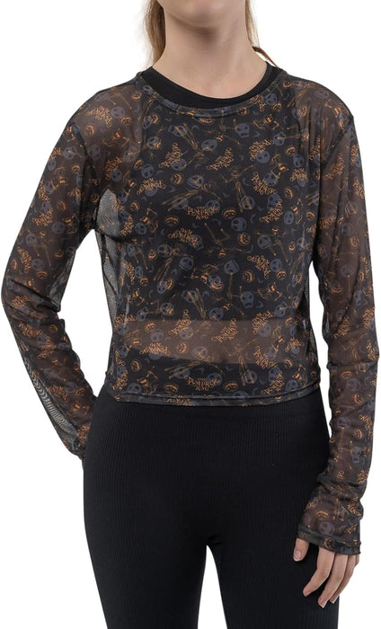 Heroes Inc. Nightmare Before Christmas Mesh Top Pumpkin King Print Cropped Girls Womens