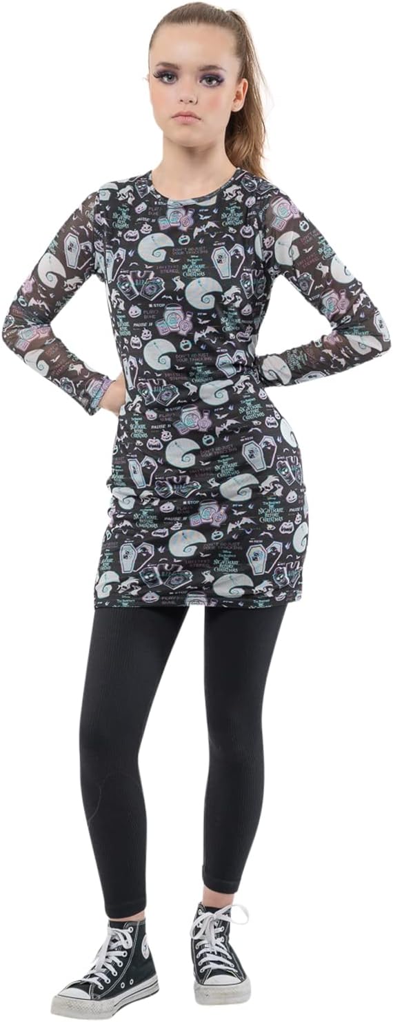 Nightmare Before Christmas - Glitch All Over Print (Womens Bodycon Mesh Dress