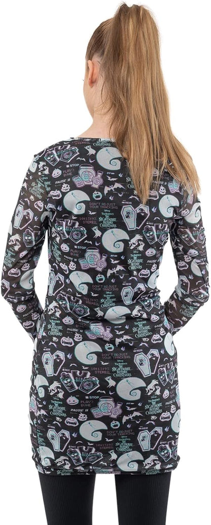 Nightmare Before Christmas - Glitch All Over Print (Womens Bodycon Mesh Dress