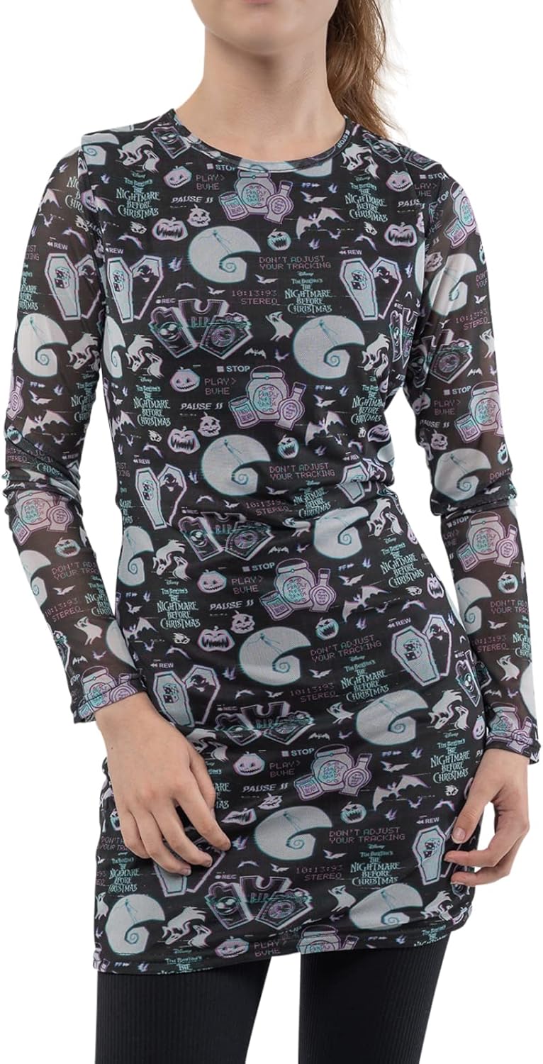 Nightmare Before Christmas - Glitch All Over Print (Womens Bodycon Mesh Dress