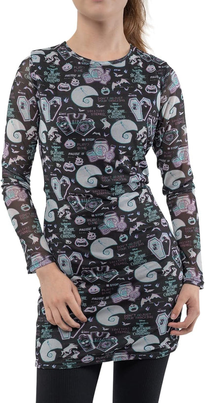 Nightmare Before Christmas - Glitch All Over Print (Womens Bodycon Mesh Dress