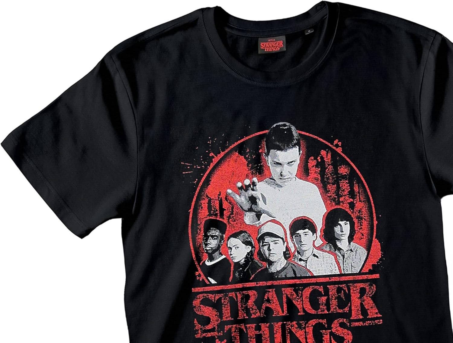 Fashion UK Unisex Camiseta Unisex para AdultoStranger Things Short Sleeve T-Shirt, Noir