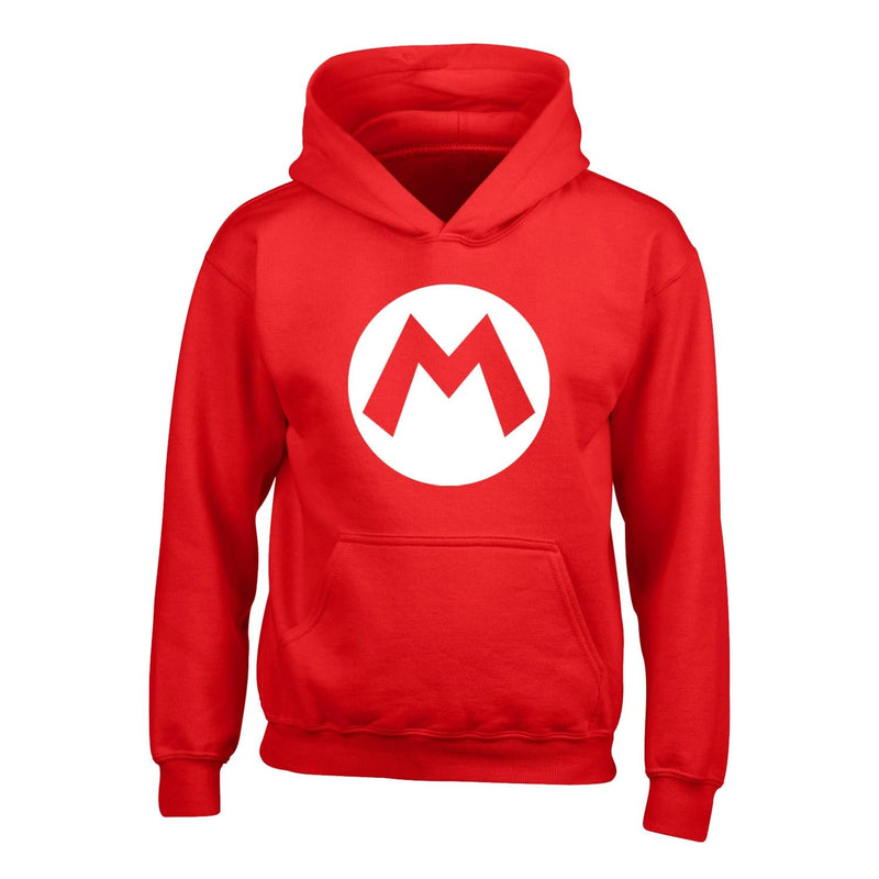 Nintendo Super Mario - Mario Badge (Kids Unisex Red Pullover Hoodie) 9-11 Years