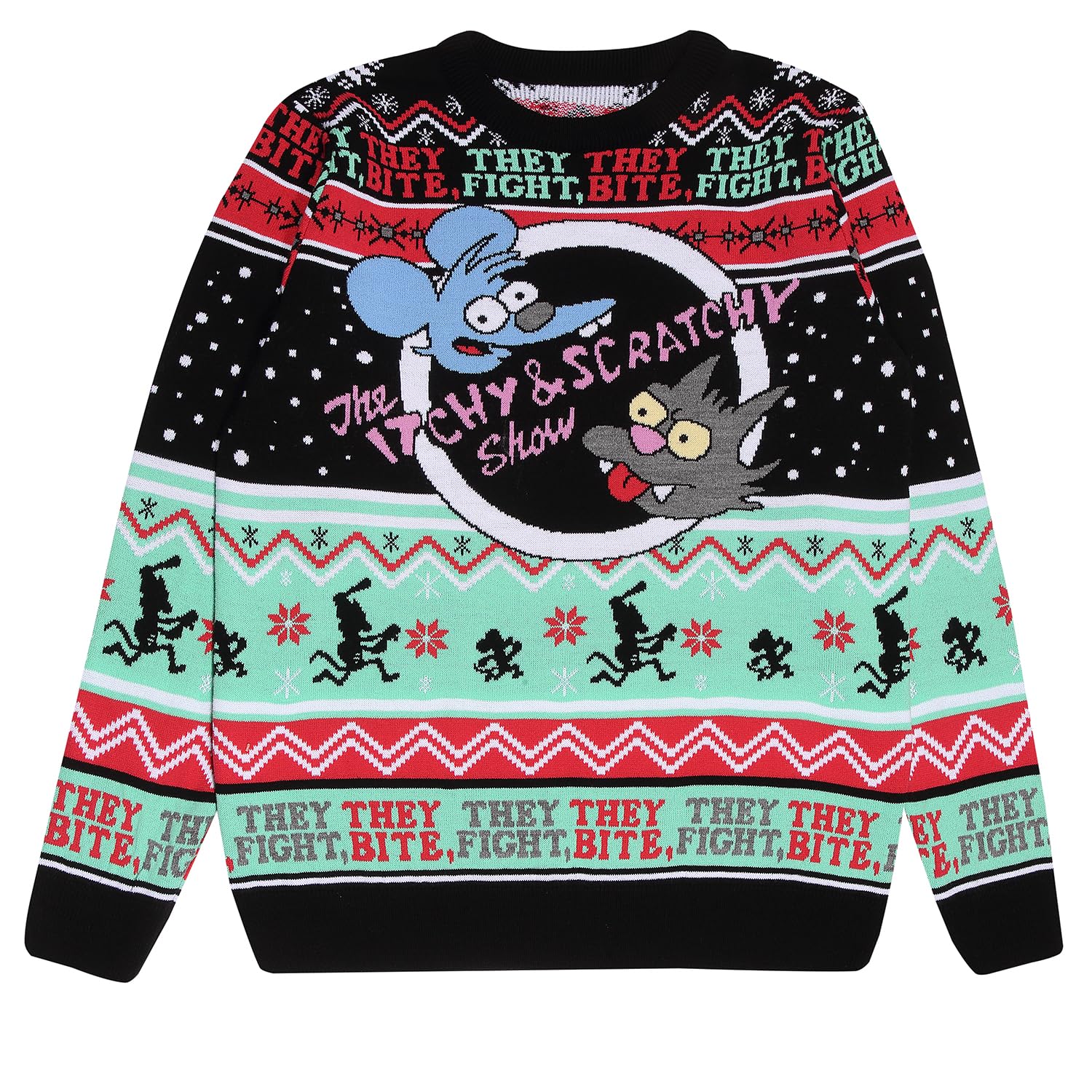 Officially Licensed The Simpsons Christmas Knitted Jumper – Unisex Adults Sweater Featuring Itchy and Scrtachy – Premium Quality Xmas Pullover