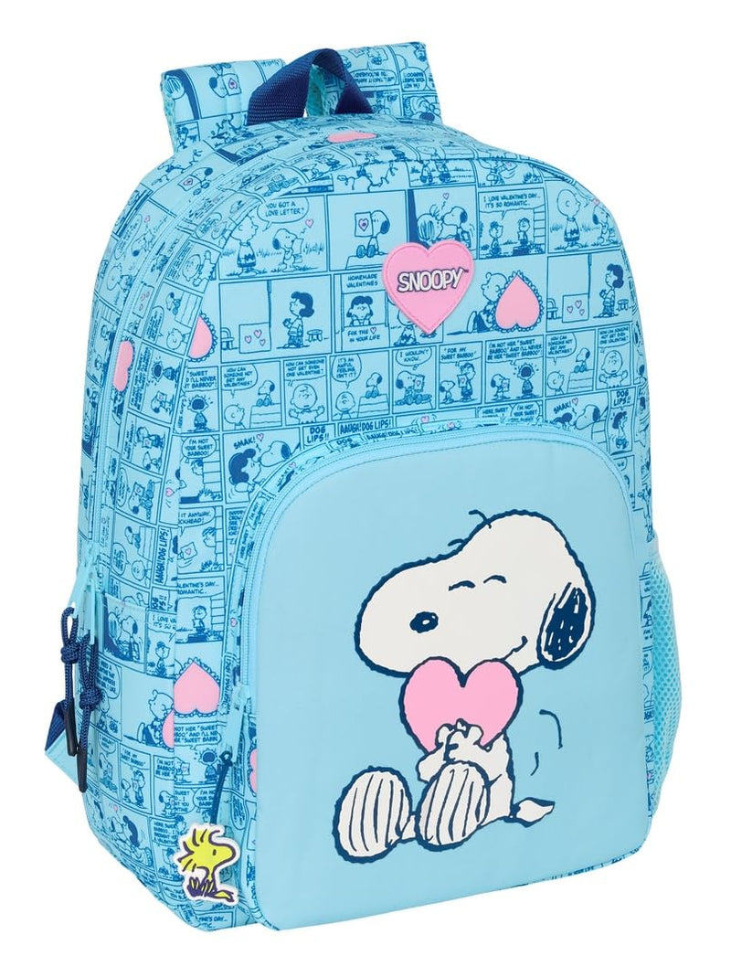 SNOOPY LOVE – School Backpack, Adaptable to Cart, Ideal for Children of Different Ages, Comfortable and Versatile, Quality and Resistance, light blue, M, Casual