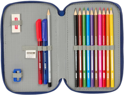 Safta F.C. BARCELONA NAVY BLUE – Children's School Pencil Case, Pencil Case with Colours, with 29 Tools Included, Ideal for Children from 5 to 14 Years, Comfortable and Versatile, Quality and