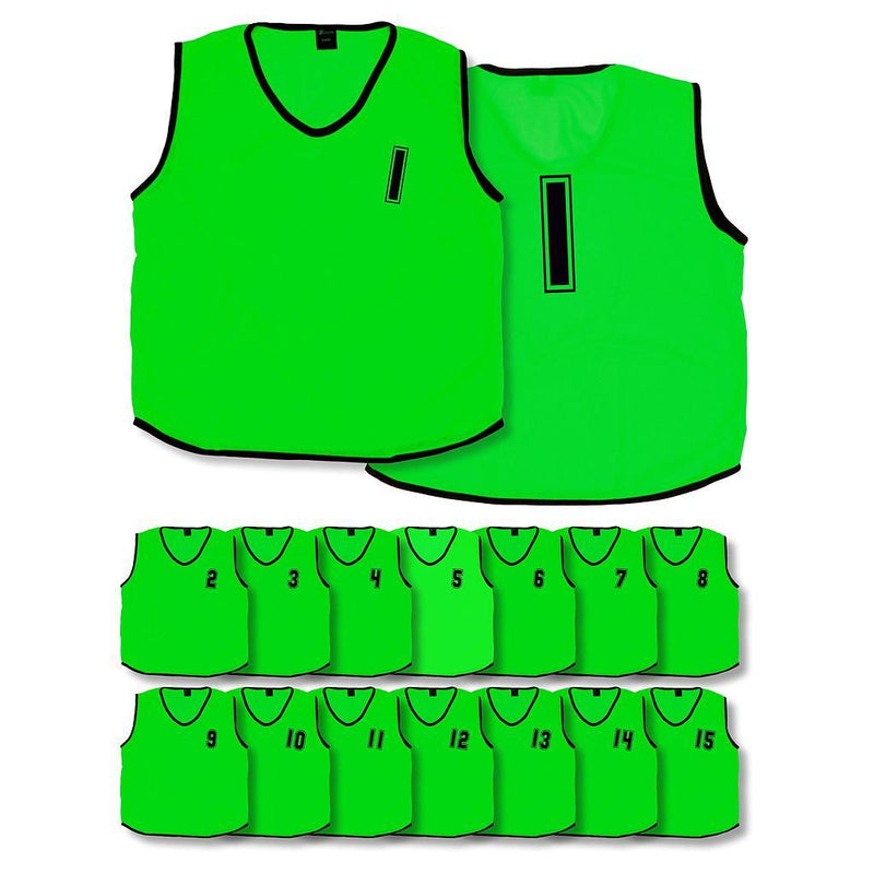 (Pack of 15) Mesh Numbered 1 - 15 Training Bibs (Youths, Adult) Adult Green Adult Green