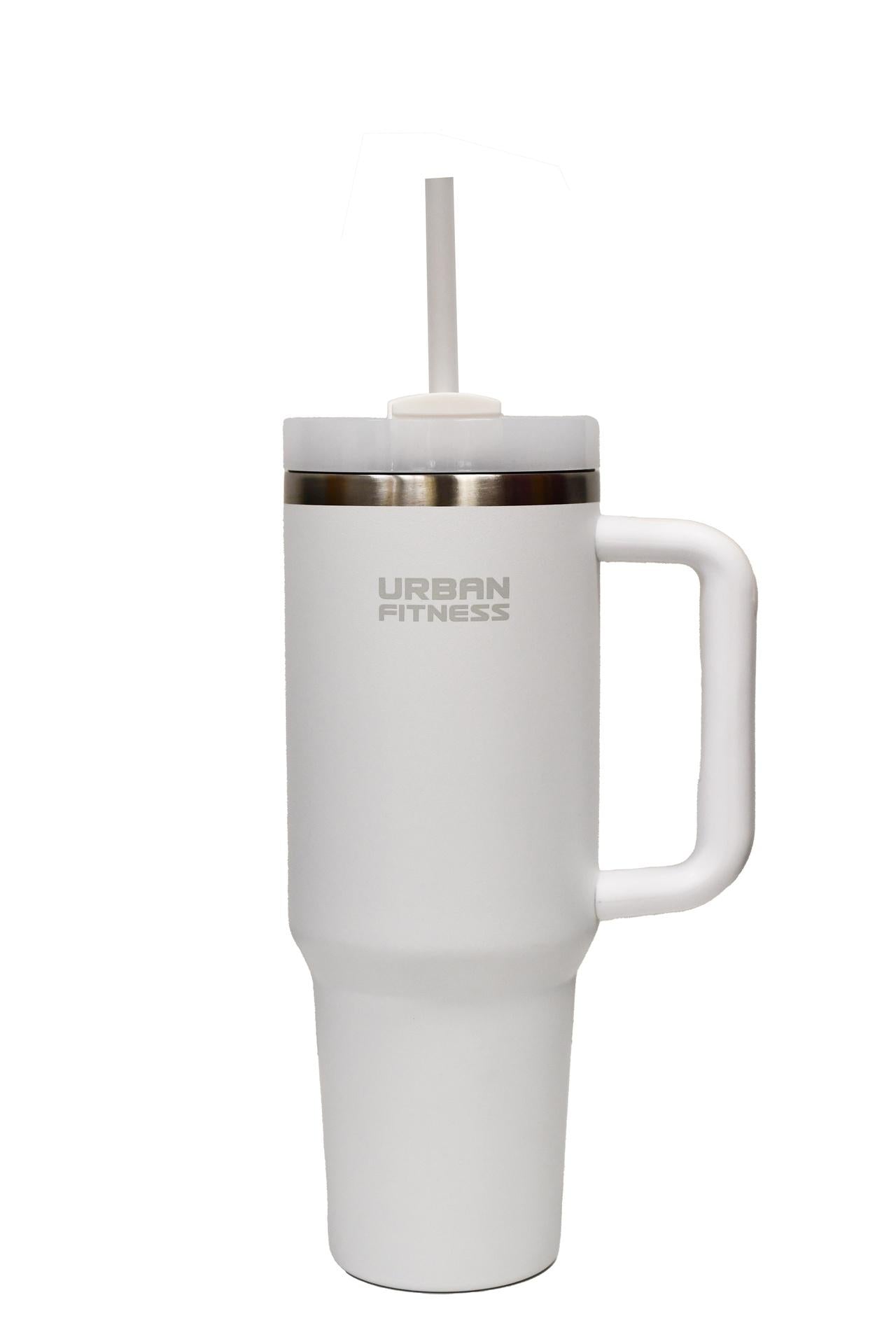 Urban Fitness VitalSip - Borraccia da viaggio per bevande calde e fredde, 1,2 l, con manico, senza BPA, design moderno ed elegante, colore: bianco ghiaccio