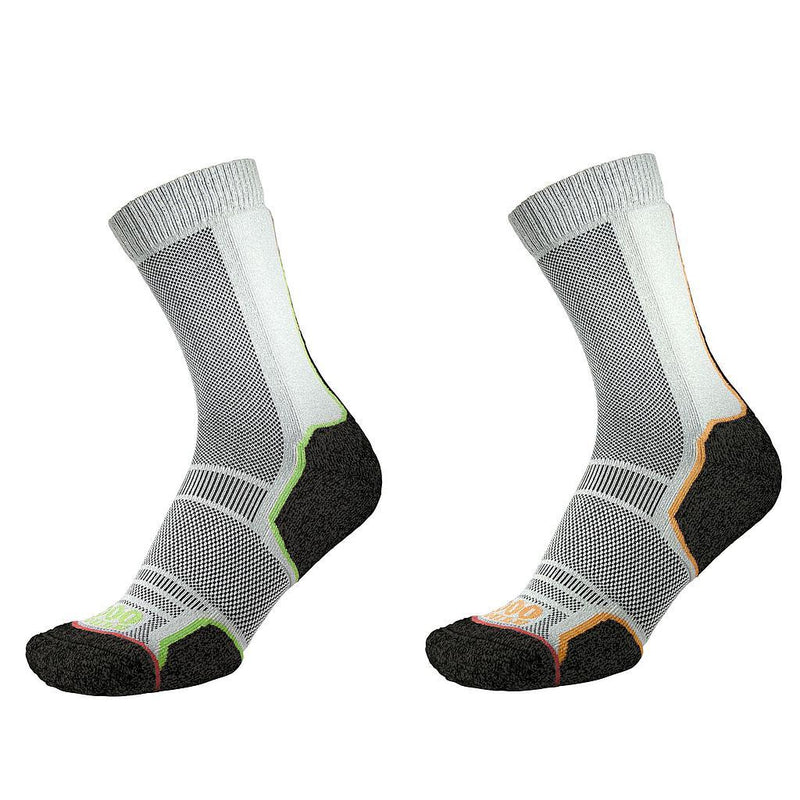 1000 Mile Trek Sock Men's (Twin Pack) (Recycled) Large Black/Orange+Black/Green Large Black/Orange+Black/Green