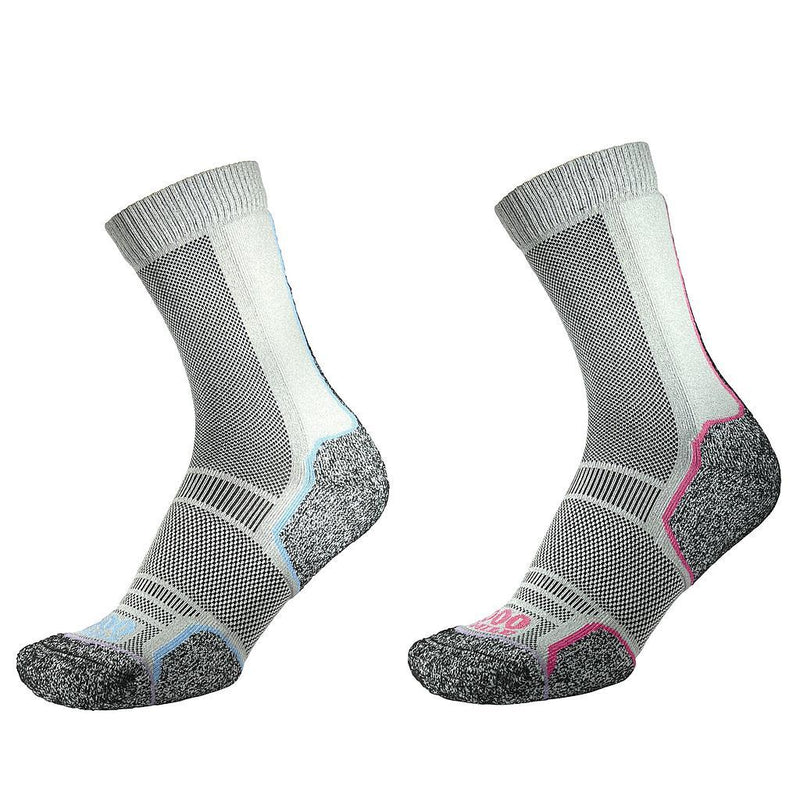 1000 Mile Trek Sock Ladies (Twin Pack) (Recycled) Medium Silver/Blue+Silver/Pink Medium Silver/Blue+Silver/Pink