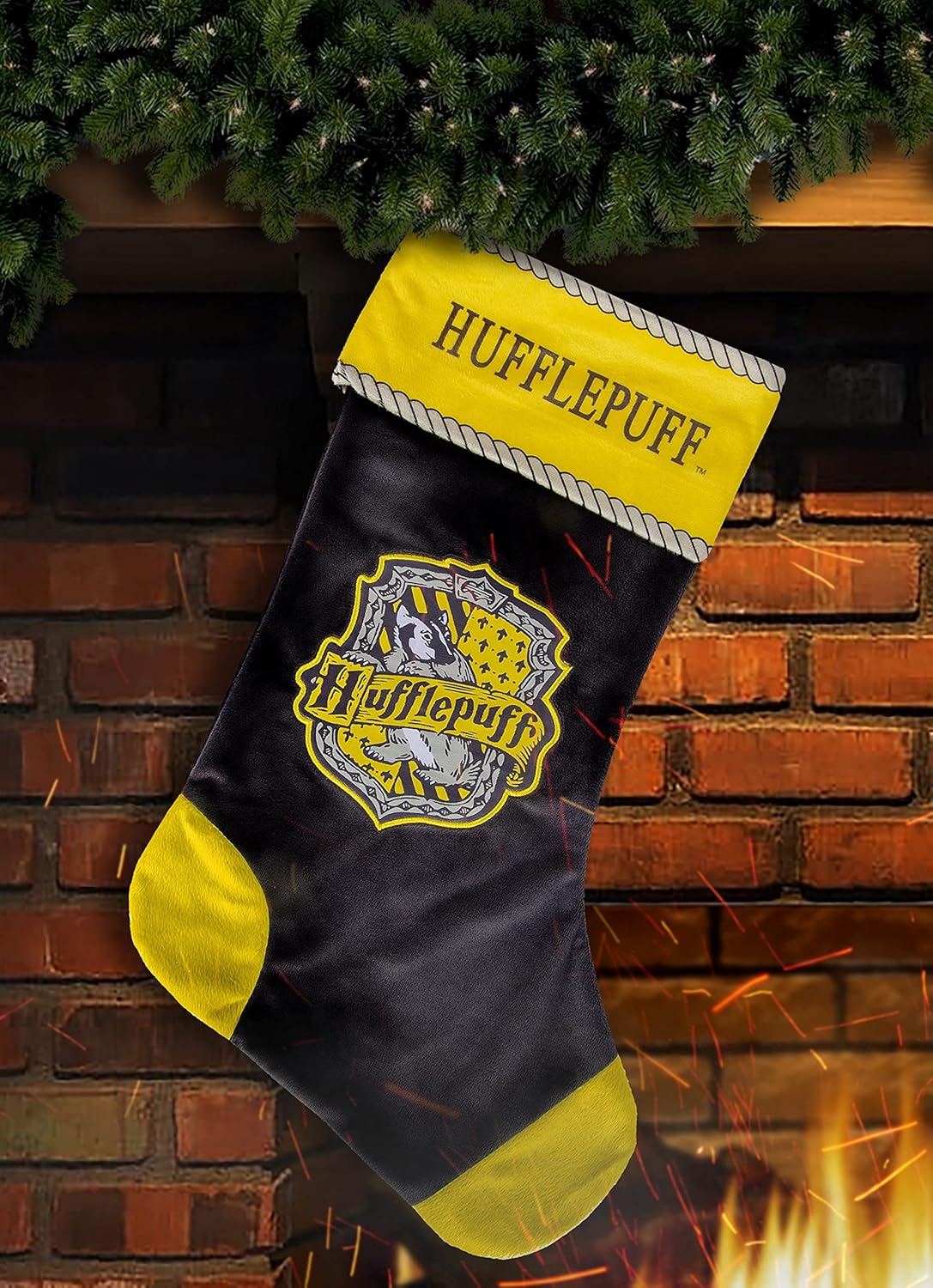 Merchoid Harry Potter: Hufflepuff Christmas stocking - Large Hogwarts house xmas stocking decoration/Christmas ornament/gift pouch