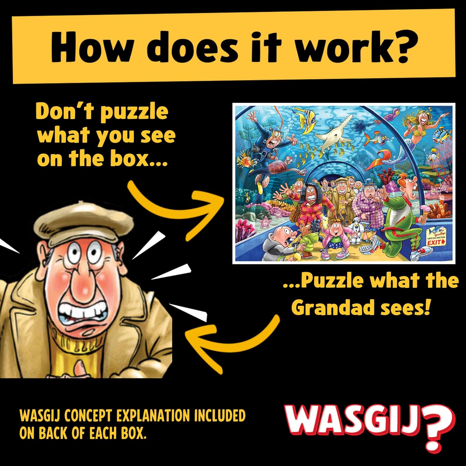 Wasgij Original 43, Aquarium Antics - Unique 1000 Piece Jigsaw Puzzle for Adults - Colourful, Puzzling, Challenging & Brainteasing Adult Jigsaws - 100% Recycled Cardboard 1000Pc Puzzles - Jumbo