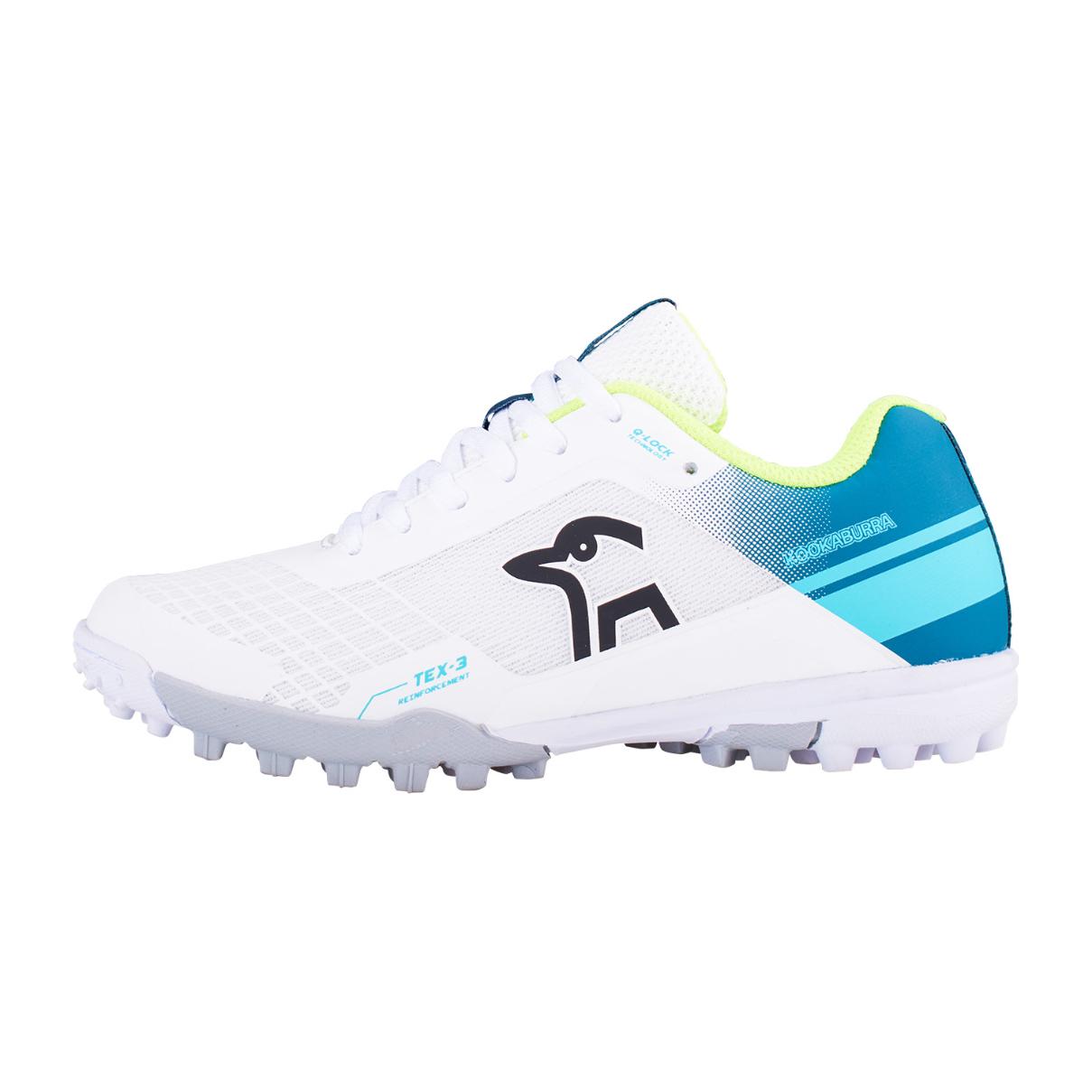 Kookaburra KC 5.0 Junior Rubber Cricket Shoes 4 White/Teal 4 White/Teal