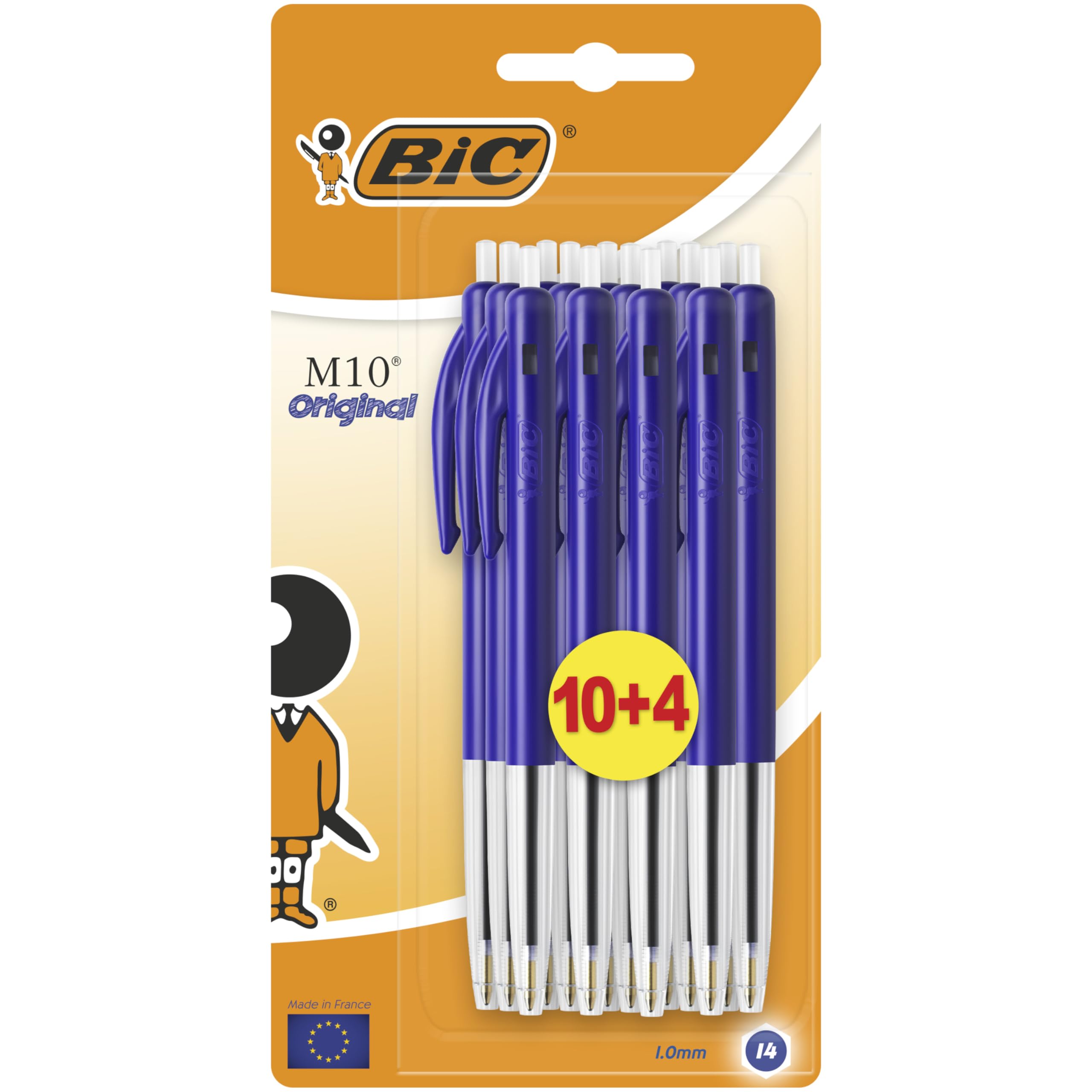 BIC M10 Klikbalpen middelgrote lijndikte, blauw (voordeelpak van 10, plus 4 gratis